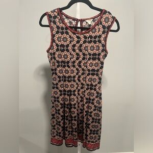 Max Studio Red Brown Knit Print Keyhole Back Stretch Sleeveless Dress Size M